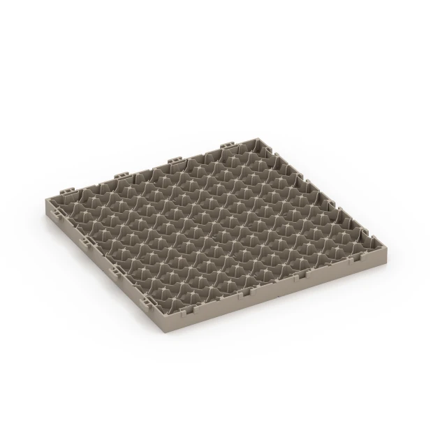 La vue du dessous ou de la face inférieure, c’est-à-dire la face inférieure de la pièce moulée WARCO 6351 - Mosaïque – Dalle clipsable au format 30 x 30 x 2 cm.