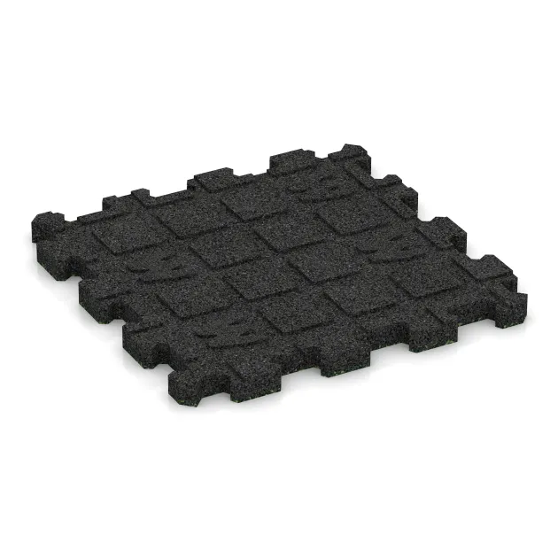 La vue du dessous ou de la face inférieure, c’est-à-dire la face inférieure de la pièce moulée WARCO 3723 - Tapis de Fitness Premium 2 cm au format 306 x 306 x 20 mm.