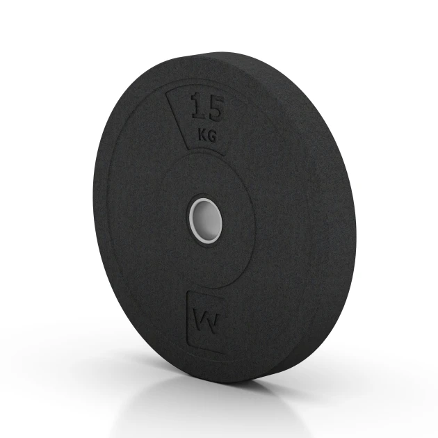 La vue du dessous ou de la face inférieure, c’est-à-dire la face inférieure de la pièce moulée WARCO 6088 - Bumper Plate Slim au format 15 kg | ø 45,4 x 5,85 cm.