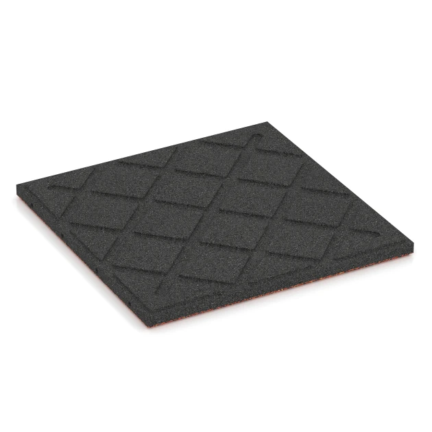 La vue du dessous ou de la face inférieure, c’est-à-dire la face inférieure de la pièce moulée WARCO 6417 - Dalle amortissante – 90 cm au format 50 x 50 x 3 cm | 0,25 m².