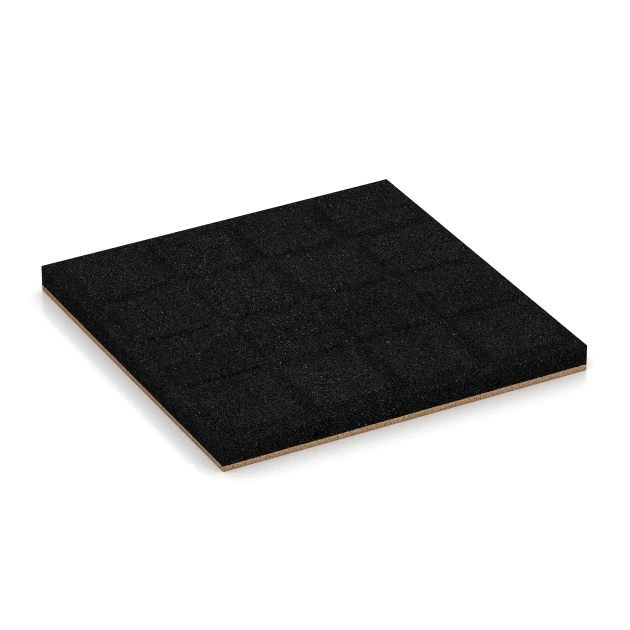 La vue du dessous ou de la face inférieure, c’est-à-dire la face inférieure de la pièce moulée WARCO 6222 - Dalles amortissantes au format 50 x 50 x 4 cm.