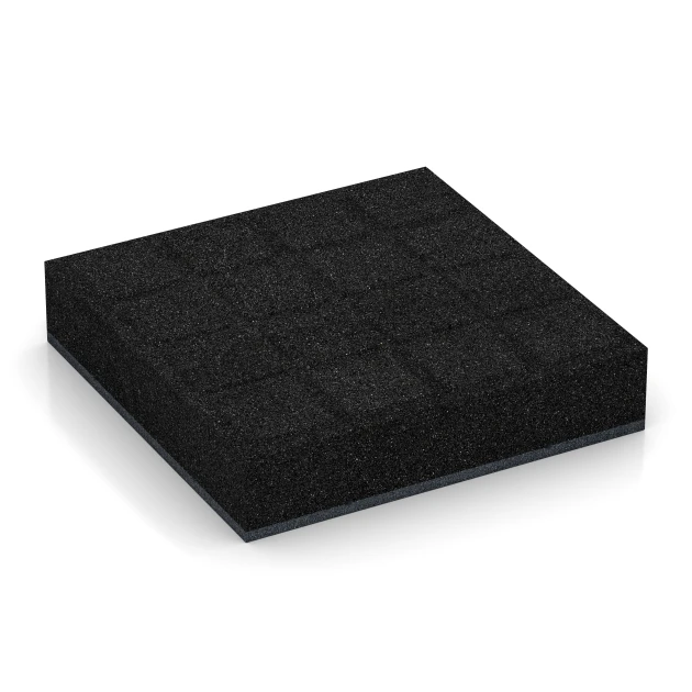 La vue du dessous ou de la face inférieure, c’est-à-dire la face inférieure de la pièce moulée WARCO 6230 - Dalles amortissantes au format 50 x 50 x 11 cm.