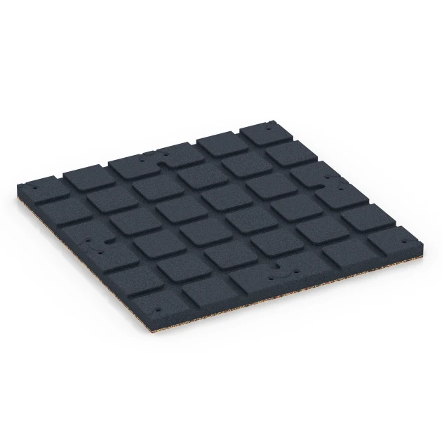 La vue du dessous ou de la face inférieure, c’est-à-dire la face inférieure de la pièce moulée WARCO 7135 - Revêtement sportif extérieur au format 60 x 60 x 3 cm | 0,36 m².