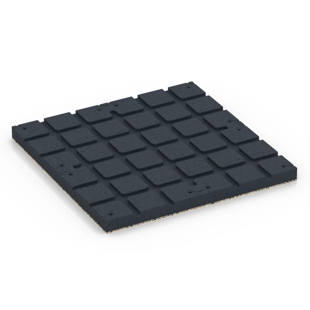 La vue du dessous ou de la face inférieure, c’est-à-dire la face inférieure de la pièce moulée WARCO 7147 - Revêtement sportif extérieur au format 60 x 60 x 4 cm | 0,36 m².