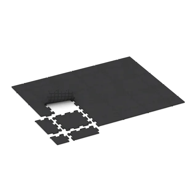 La situation d'installation typique du produit 0201 de WARCO - Sol de Fitness Studio, en couleur Anthracite dans les dimensions 500 x 500 x 18 mm.